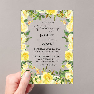 Invitations En Acrylique Mariage floral jaune V3