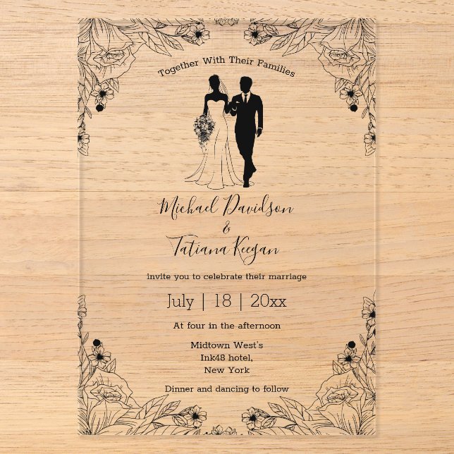 Invitations En Acrylique mariage floral marié et marié (Recto)