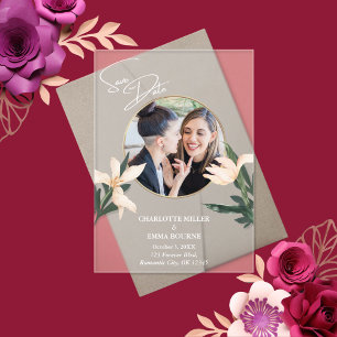 Invitations En Acrylique Mariage Floral Moderne Simple Photo Sauvez La Date