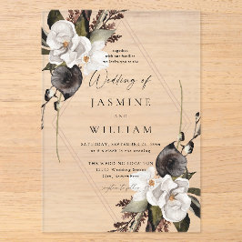 Invitations En Acrylique Mariage floral noir et blanc
