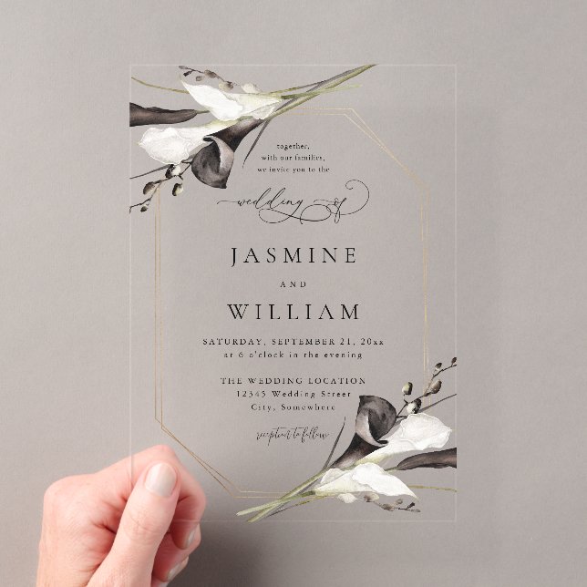 Invitations En Acrylique Mariage floral noir et blanc 2 (In situ (ordinateur de poche))