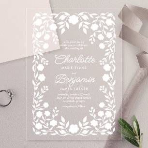 Invitations En Acrylique Mariage Floral Orné Blanc