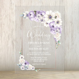 Invitations En Acrylique Mariage floral pourpre