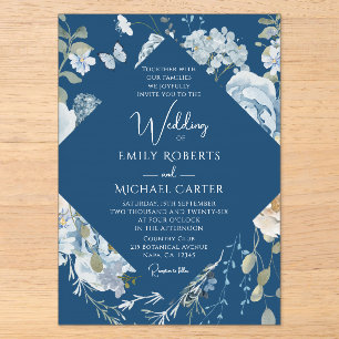Invitations En Acrylique Mariage floral romantique bleu Dusty