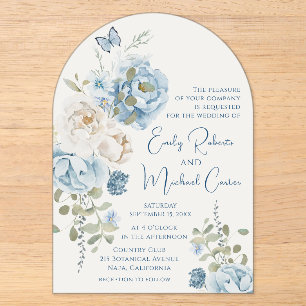 Invitations En Acrylique Mariage floral romantique bleu Dusty