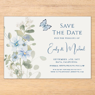 Invitations En Acrylique Mariage floral romantique bleu Dusty