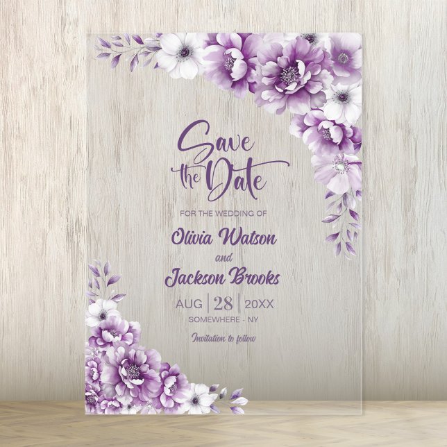 Invitations En Acrylique Mariage floral rose élégant Enregistrer la date (Créateur téléchargé)