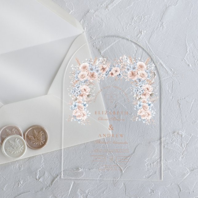 Invitations En Acrylique Mariage floral rose et bleu (Créateur téléchargé)