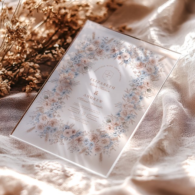 Invitations En Acrylique Mariage floral rose et bleu (Créateur téléchargé)