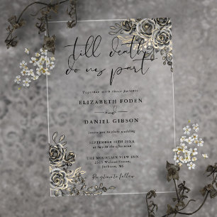 Invitations En Acrylique Mariage Floral Rose Noir Et Or