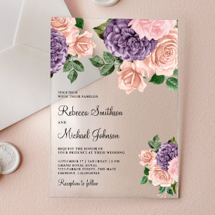 Invitations En Acrylique Mariage Floral Rose Pâle Violet