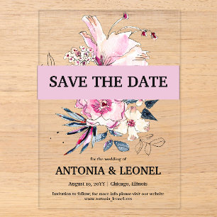 Invitations En Acrylique Mariage floral rose Plum Enregistrer la date