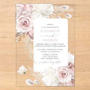 Invitations En Acrylique Mariage Floral Rose Poussiéreux Blush Élégant