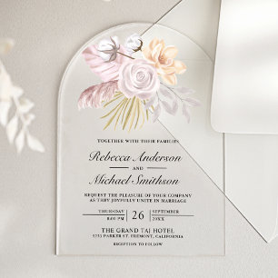 Invitations En Acrylique Mariage Floral Rose Poussiéreux Rustique