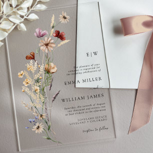 Invitations En Acrylique Mariage floral simple et élégant
