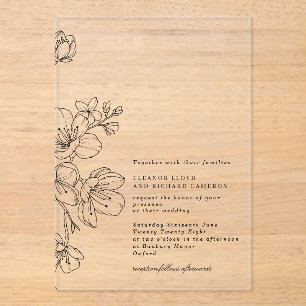 Invitations En Acrylique Mariage floral simple et élégant en fleur noire