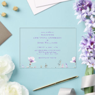 Invitations En Acrylique Mariage floral simple Lavender