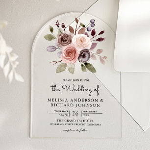 Invitations En Acrylique Mariage Floral Taupe Terne Neutre