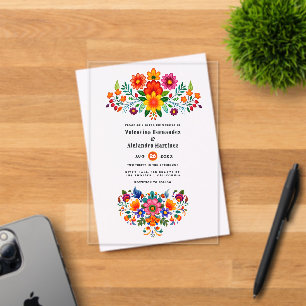 Invitations En Acrylique Mariage Floral Transparent Art Populaire Mexicain