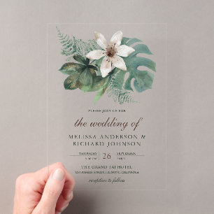 Invitations En Acrylique Mariage floral tropical à l'aquarelle