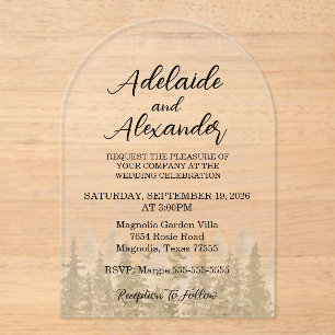 Invitations En Acrylique Mariage forestier de bois vert