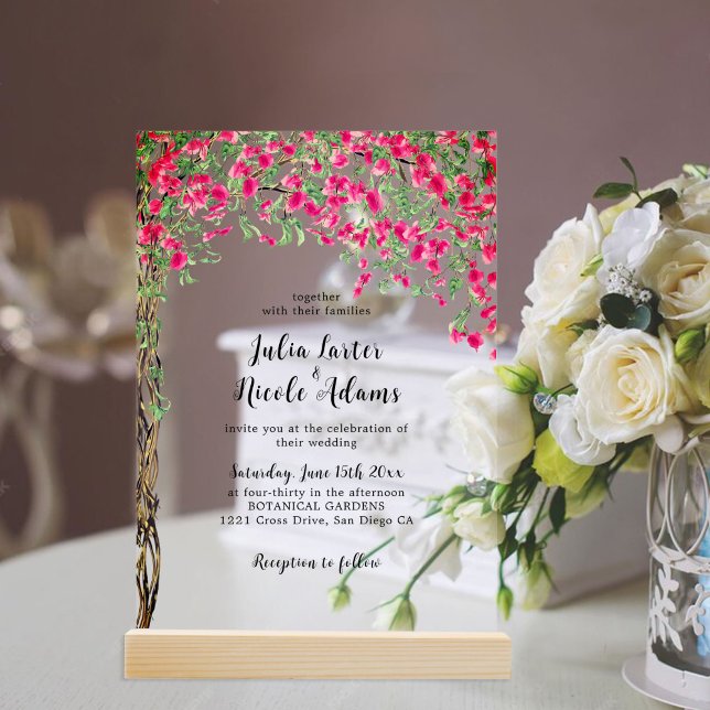 Invitations En Acrylique Mariage forestier tropical des Bougainvilliers ros (Créateur téléchargé)