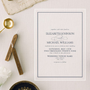 Invitations En Acrylique Mariage Formel Bleu Nuit Écriture Classique