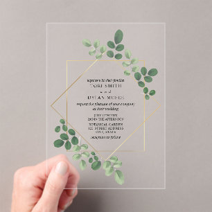 Invitations En Acrylique Mariage géométrique de verdure botanique