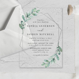 Invitations En Acrylique Mariage géométrique Eucalyptus à huile d'argent
