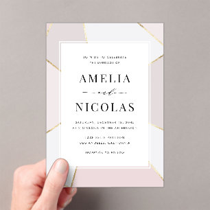 Invitations En Acrylique Mariage géométrique moderne Blush et Gold Foil