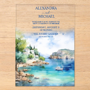 Invitations En Acrylique Mariage grec de Santorin à l'aquarelle