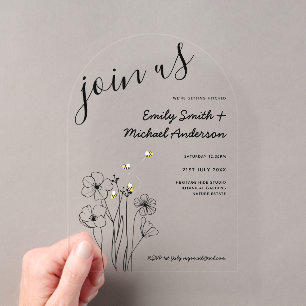 Invitations En Acrylique Mariage Héréditaire Acrylique Abeille et Botanique