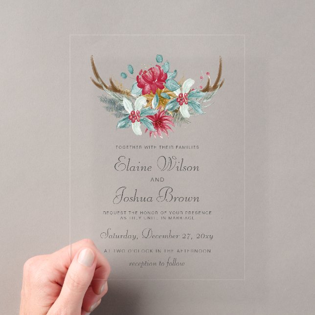 Invitations En Acrylique Mariage hivernal des cerfs de bois (In situ (ordinateur de poche))