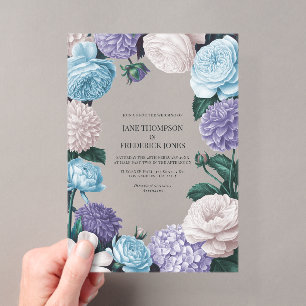 Invitations En Acrylique Mariage Indigo Petal, Hortensia Bleu & Frost Pearl