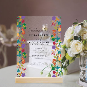 Invitations En Acrylique Mariage Jaune Moutarde Violet Fleur de Prairie