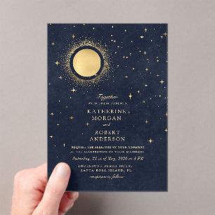 Invitations En Acrylique Mariage Lune de Minuit Céleste