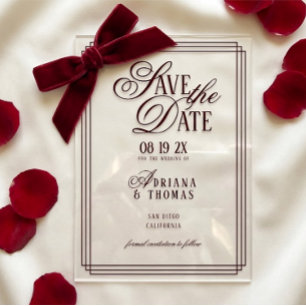Invitations En Acrylique Mariage Luxueux Bourgogne Calligraphie Save The Da