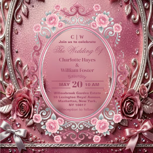 Invitations En Acrylique Mariage Luxueux Rose Pâle Argent Floral