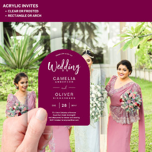 Invitations En Acrylique Mariage magenta acrylique invite texte blanc moder