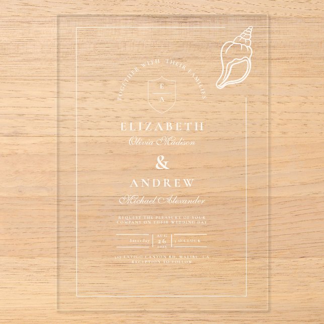 Invitations En Acrylique Mariage main Nautique tiré (Recto)