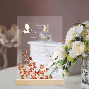 Invitations En Acrylique Mariage Mandala Fleurs de Lotus Oiseaux Cygnes Mur