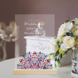 Invitations En Acrylique Mariage Mandala Fleurs de Printemps