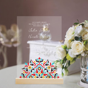 Invitations En Acrylique Mariage Mandala Géométrique de Luxe Esthétique
