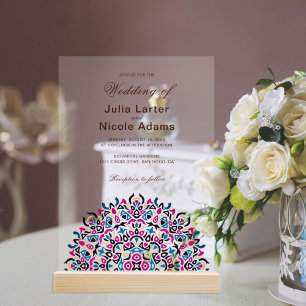 Invitations En Acrylique Mariage Mandala Géométrique en Treillis Marocain