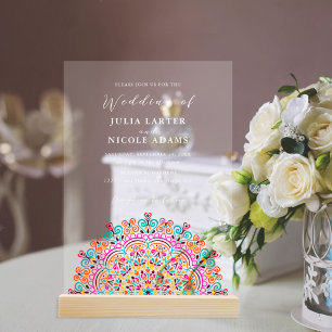 Invitations En Acrylique Mariage Mandala Tournesol Rajeunissant