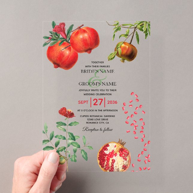 Invitations En Acrylique Mariage méditerranéen de la grenade rouge (In situ (ordinateur de poche))