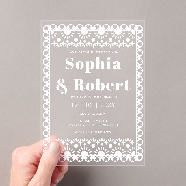 Invitations En Acrylique Mariage mexicain Fiesta Papel Picado Boho (In situ (ordinateur de poche))