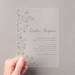 Invitations En Acrylique Mariage minimaliste Boho noir et blanc Art floral