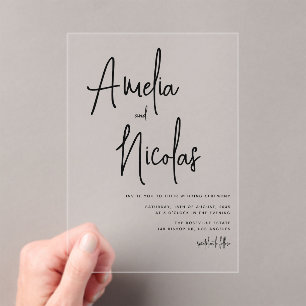 Invitations En Acrylique Mariage minimaliste de script manuscrit noir