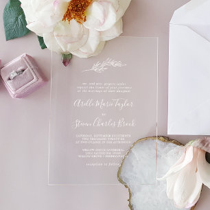Invitations En Acrylique Mariage minimaliste feuilles blanches formal simpl